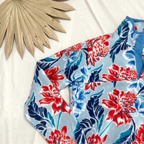 Patagonia Synchilla Snap T Manoa Dusk Blue Hawaiian Floral Pullover Sweatshirt - Picture 3 of 6